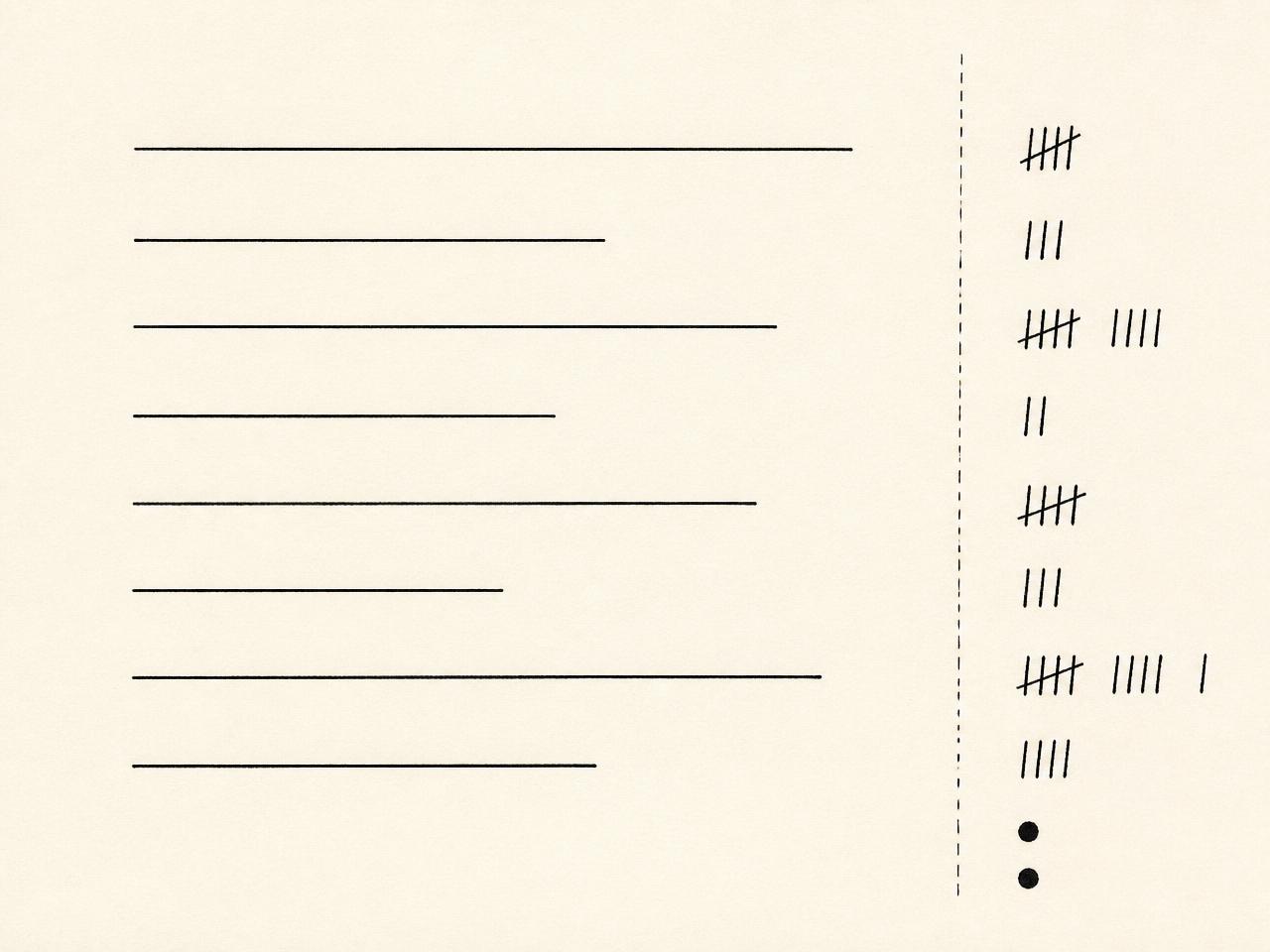 Abstract line drawing of written record lines beside a column of tally marks