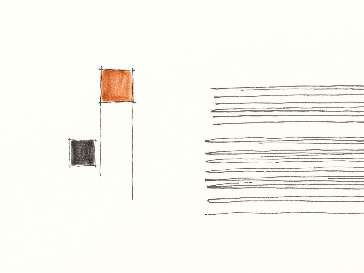 Abstract line drawing of two marked units beside a stack of written record lines