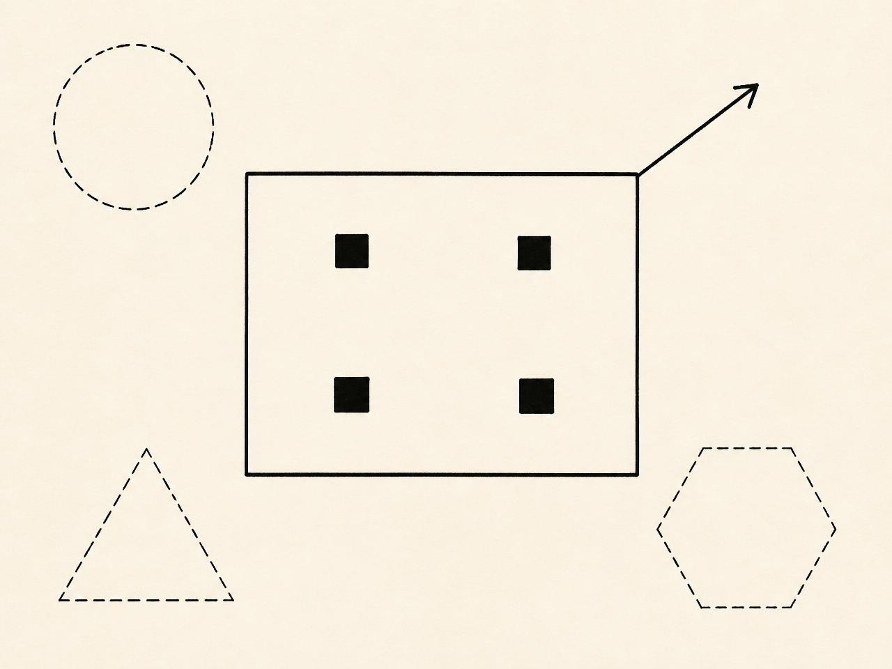 Abstract line drawing of a bounded area with several shapes deliberately left outside it